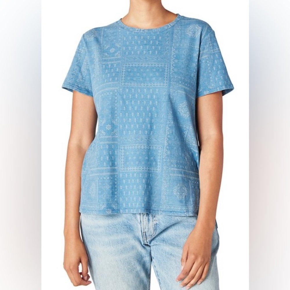 Lucky brand, small, new with tags, 100% cotton, indigo paisley patchwork tee